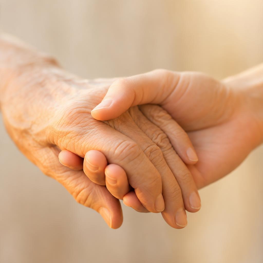 Two generations of hands clasped together